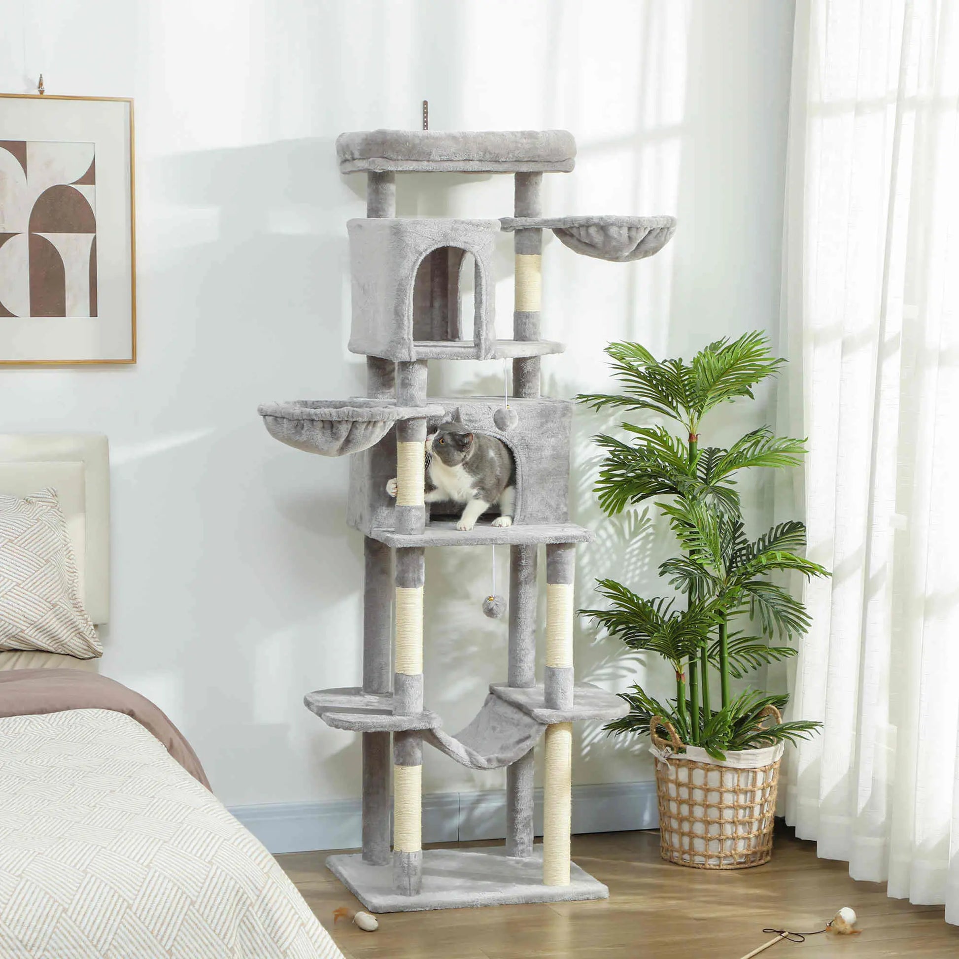 69" Cat Tree, Multi-Level Tower with 2 Condos, Plush Perch, Sisal Posts, Light Grey Cat Towers at Gallery Canada