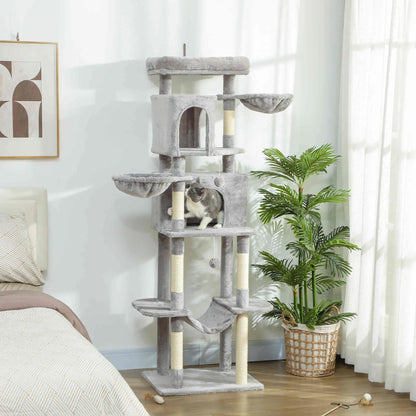 69" Cat Tree, Multi-Level Tower with 2 Condos, Plush Perch, Sisal Posts, Light Grey Cat Towers at Gallery Canada