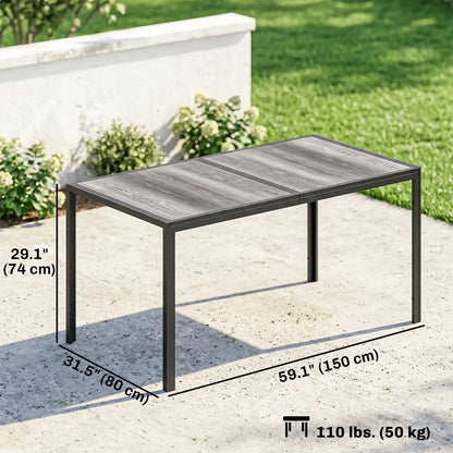 Outdoor Dining Table For 4-6, 59" Wood-Effect Top, Grey Patio Dining Tables at Gallery Canada