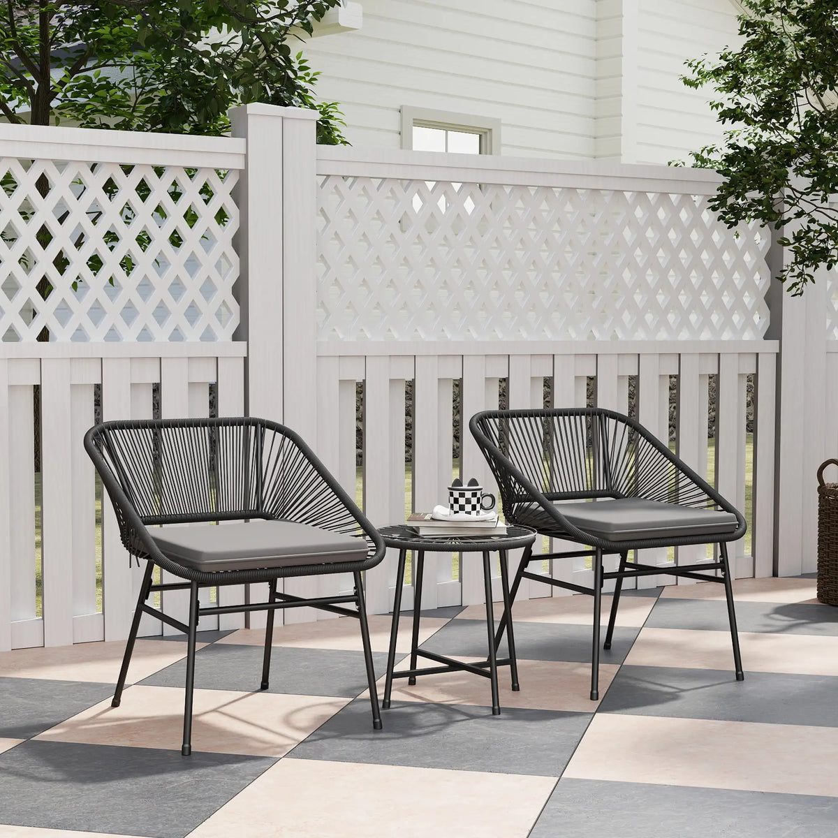 3 Piece Bistro Set, Wicker Patio Furniture, Glass Top Table, Black Bistro Sets at Gallery Canada