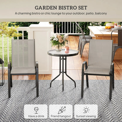 3 Piece Bistro Set, Small Patio Furniture, Stackable Mesh Chairs, Glass Table, Light Grey Bistro Sets at Gallery Canada