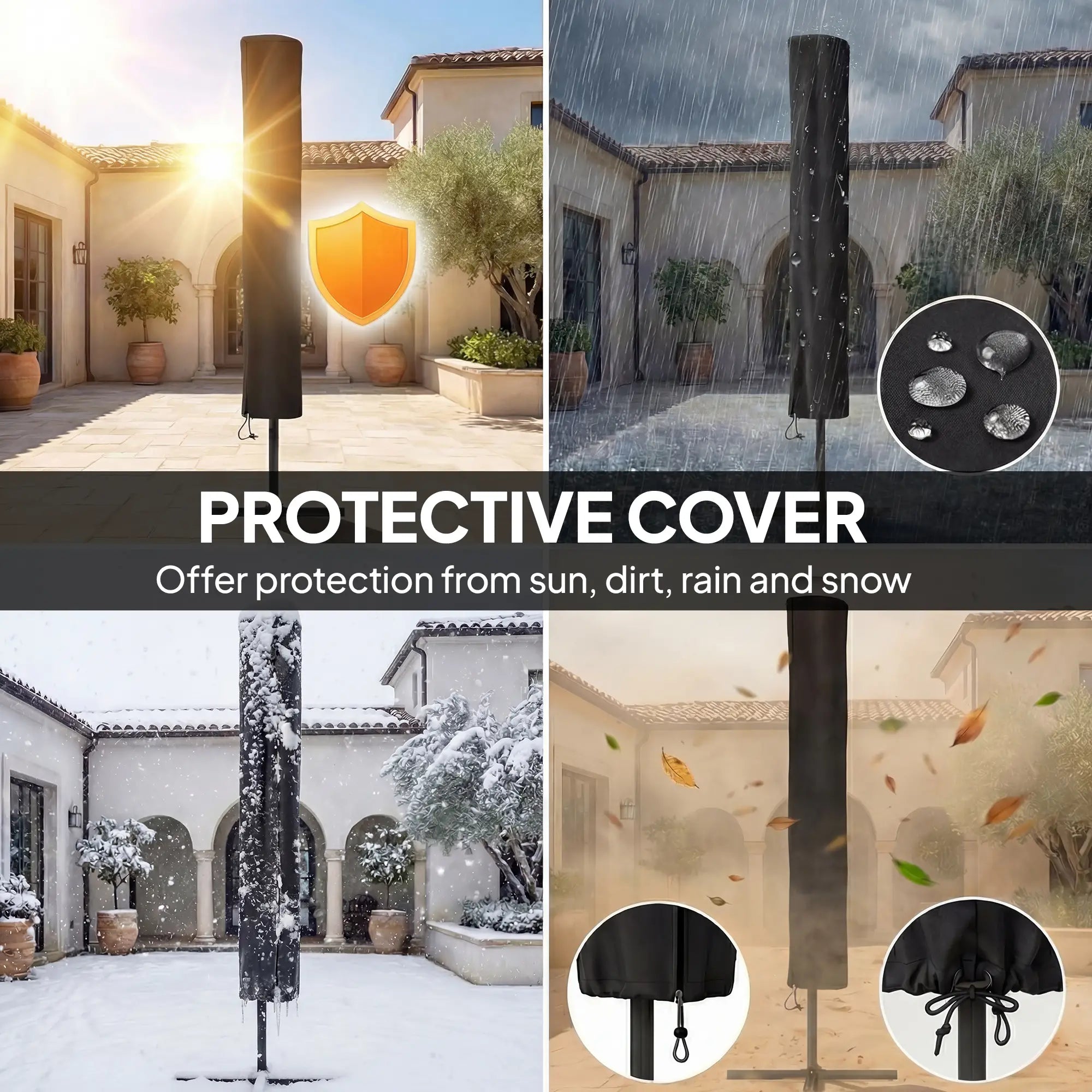 9.3 ft Patio Umbrella With Solar LED Lights, Cover, Tilt, Crank, Khaki Sun Umbrellas at Gallery Canada