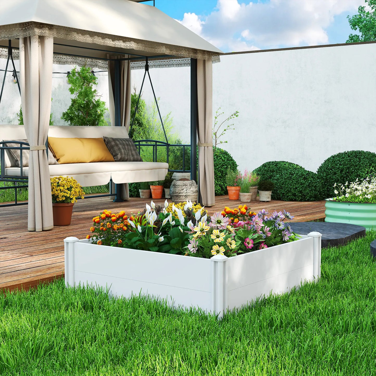 White Vinyl Raised Garden Bed Kit, 3 x 3 x 1ft Modular Elevated Box, White Raised Garden Beds at Gallery Canada
