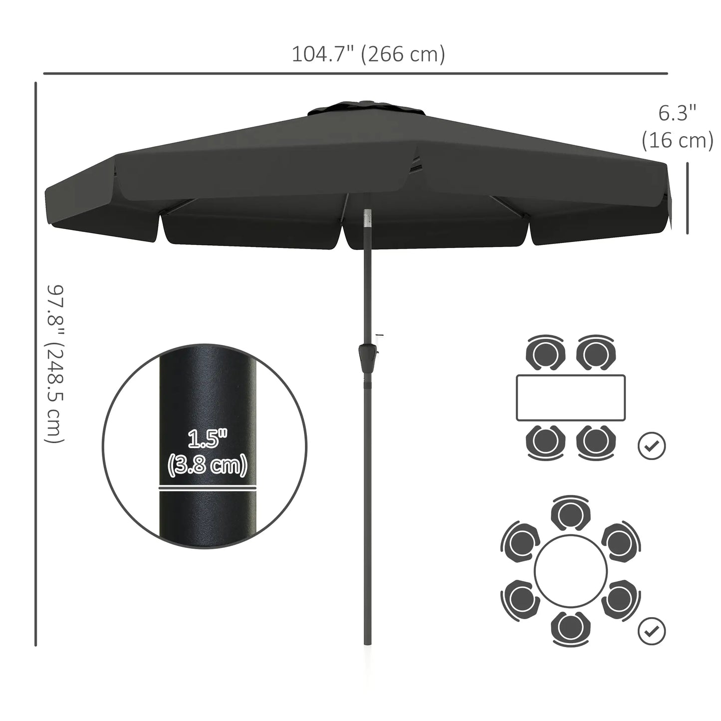 8.5 ft Round Patio Umbrella, Tilt and Crank, Black Sun Umbrellas at Gallery Canada