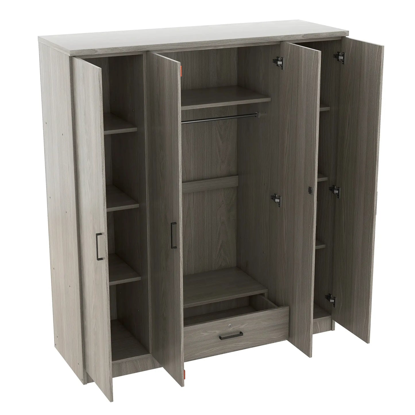 Wardrobe with Hanging Rail, Locking Drawer, Black Handles, 59" L x 20" W x 68" H, Grey Clothing Storage at Gallery Canada