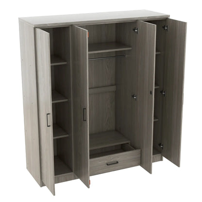 Wardrobe with Hanging Rail, Locking Drawer, Black Handles, 59" L x 20" W x 68" H, Grey Clothing Storage at Gallery Canada