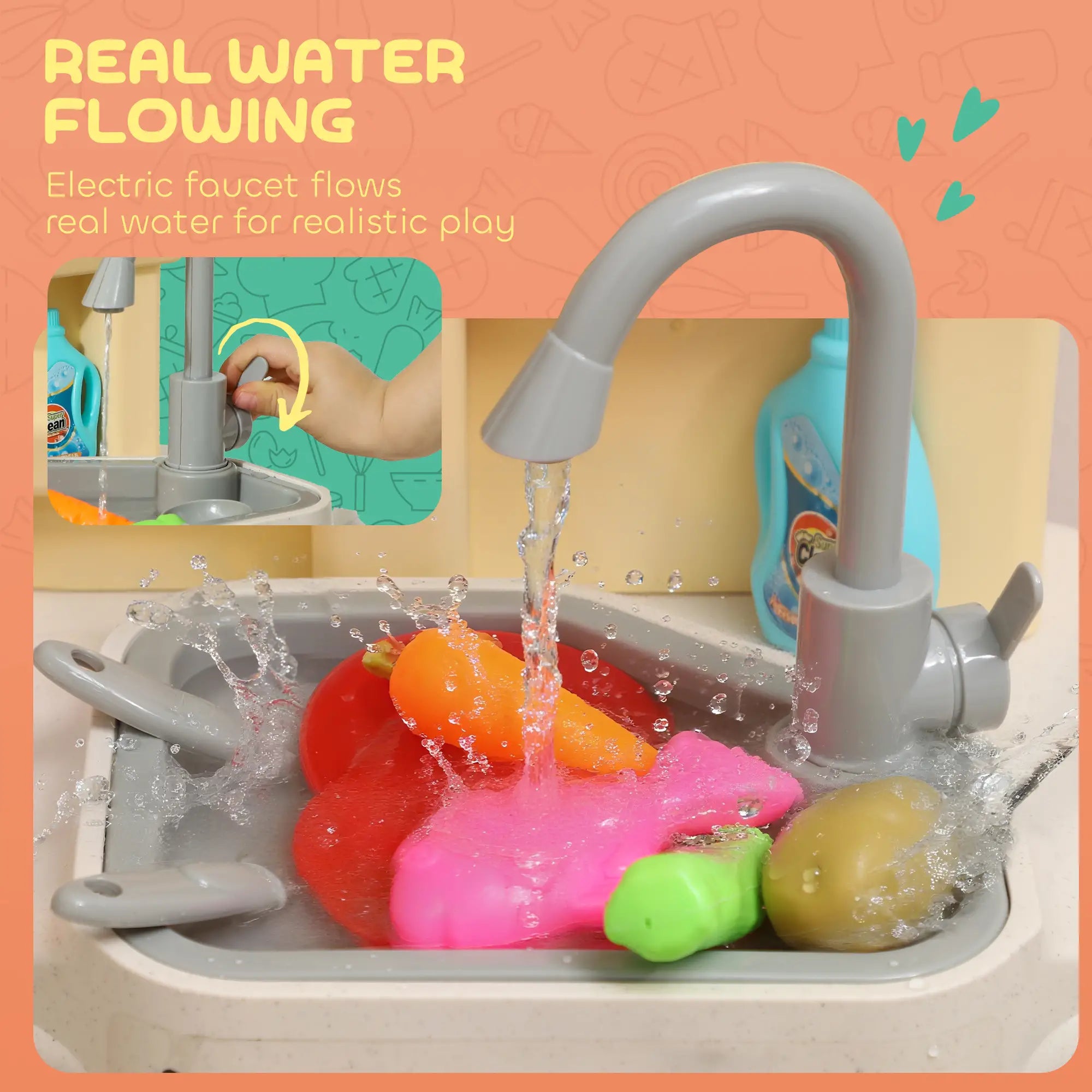 Kids Kitchen Playset with Lights, Sounds, Sink, Stove, Clock, Green Play Kitchen at Gallery Canada