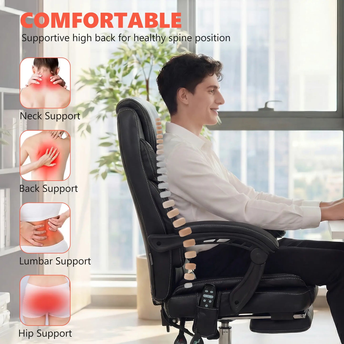 6 Point Vibration Massage Office Chair, PU Leather, Heated, Black Massage Chairs at Gallery Canada
