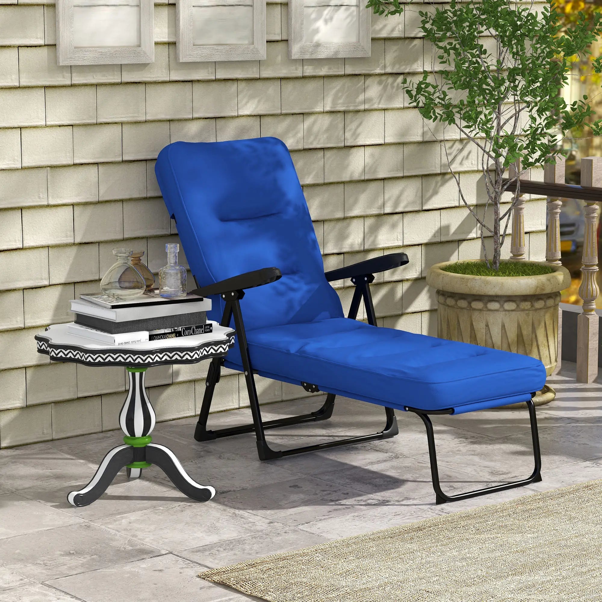 Outdoor Lounge Chair with Padded Cushion, Folding Reclining, Blue Lounger Chairs at Gallery Canada