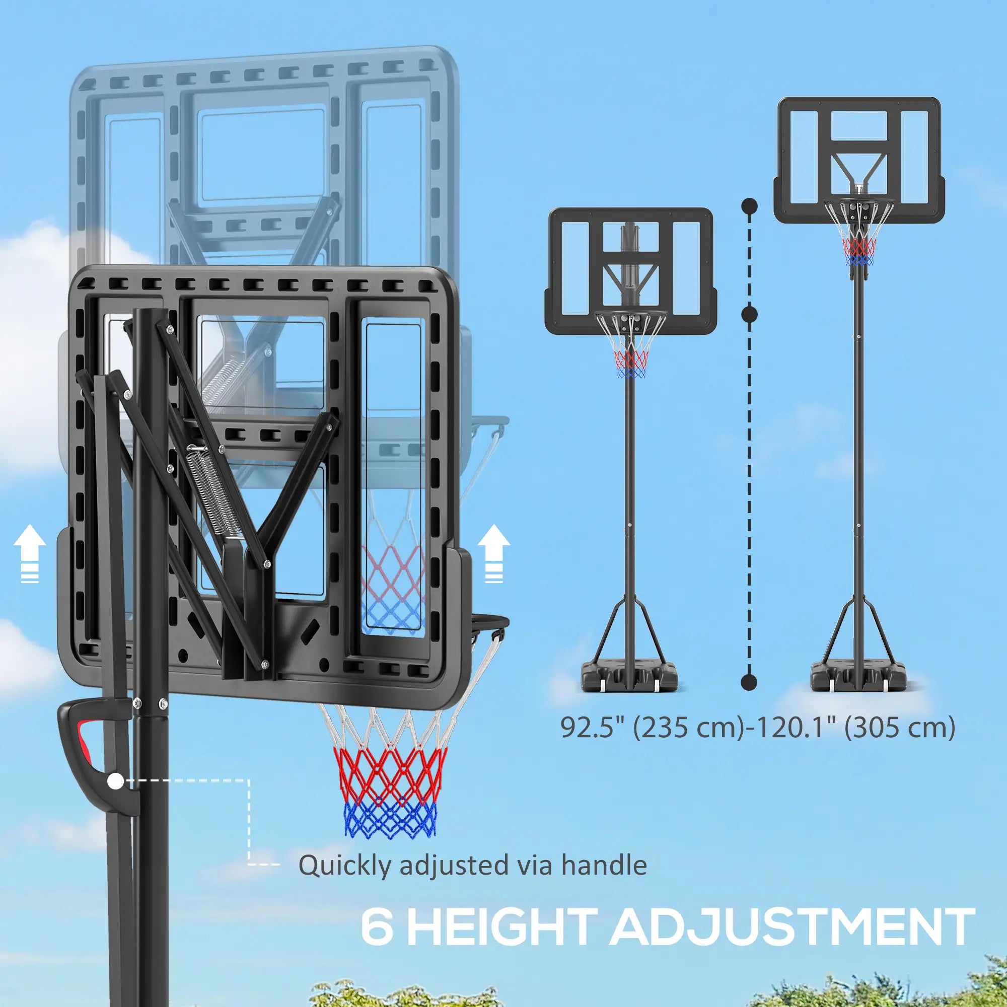 Portable Basketball Hoop, 7.7-10ft, Free Weight, Wheels, 43