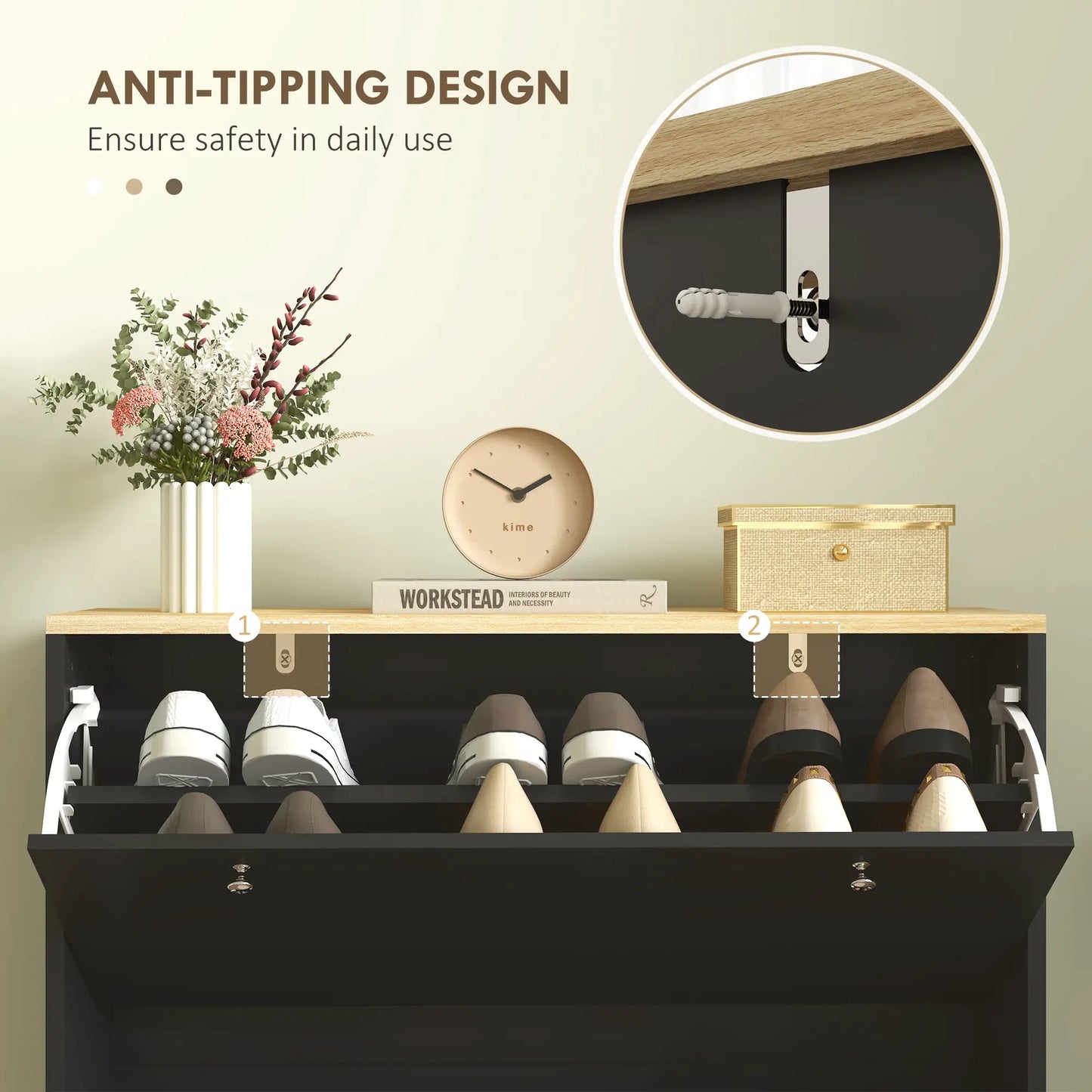 2 Drawers Shoe Storage Cabinet, Adjustable Shelves, 16 Pairs, Black Shoe Storage Cabinets & Racks at Gallery Canada