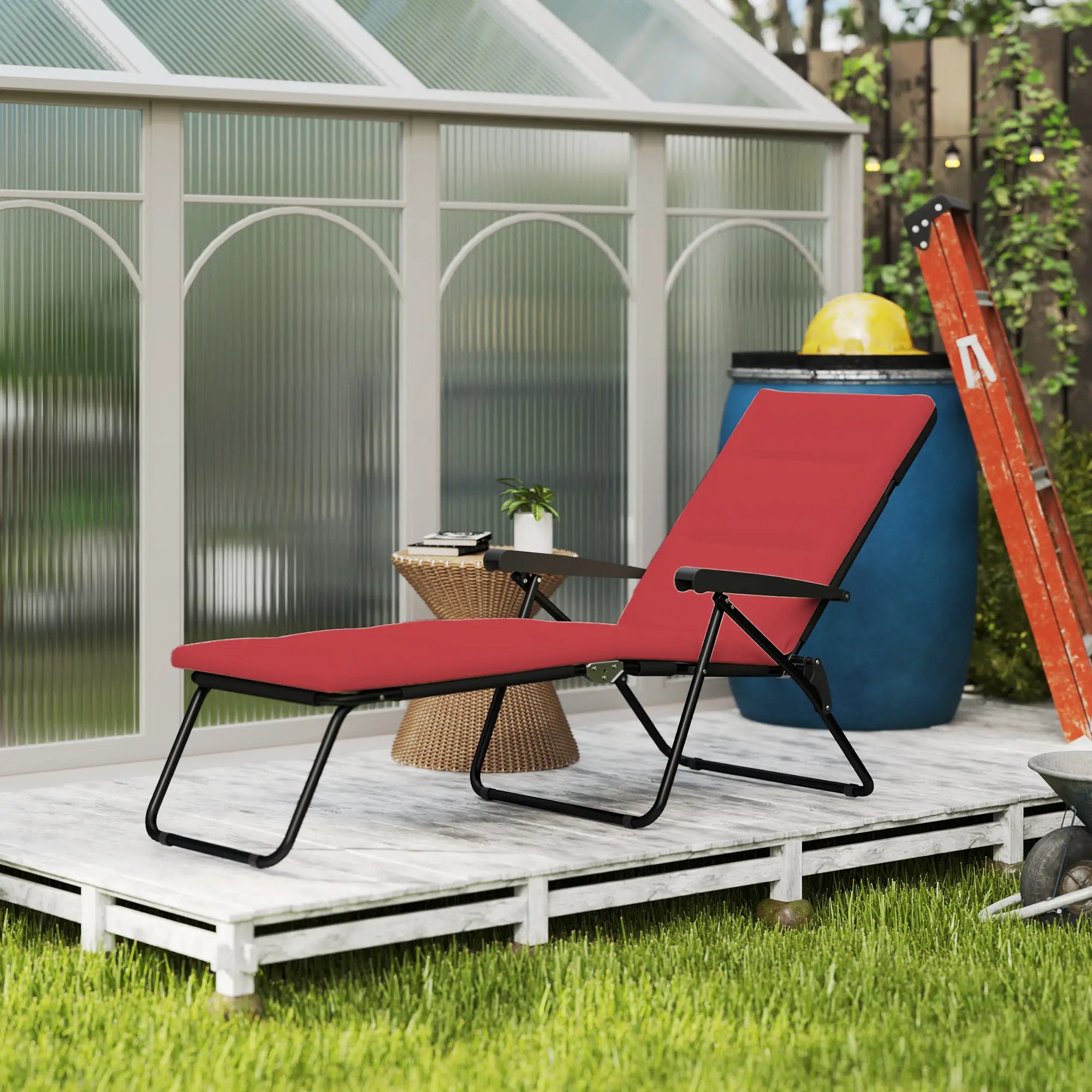 Foldable Reclining Patio Lounge Chair, 6-Position Adjustable, Wine Red Lounger Chairs at Gallery Canada