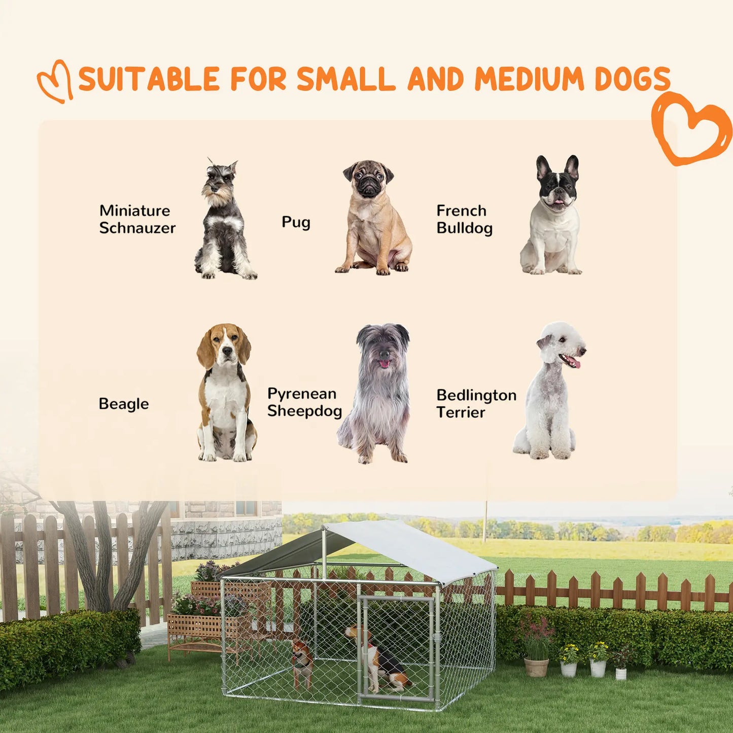 6.6' x 6.6' x 4.9' Outdoor Dog Kennel, Heavy Duty Galvanized Steel, UV-Resistant Roof, Silver Houses, Kennels & Pens at Gallery Canada