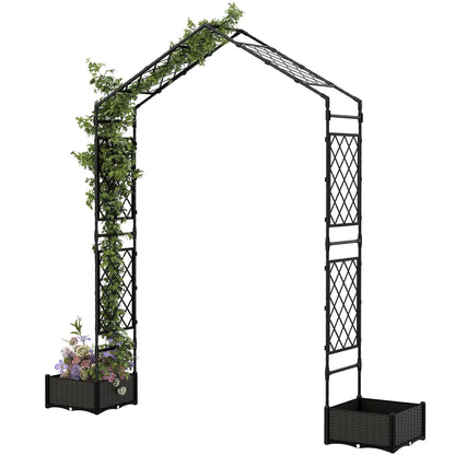 Garden Arch Trellis Arbor With 2 Planter Boxes, 90.6" x 15.7" x 88.2", Black Garden Arches at Gallery Canada