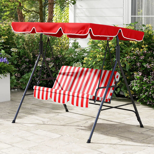 3-Seater Outdoor Porch Swing, Adjustable Canopy, Red