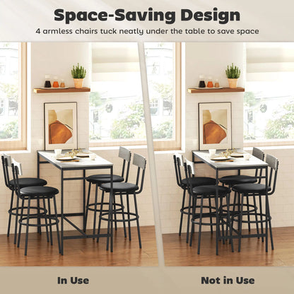 5-Piece Industrial Bar Table Set, 4 Stools with Footrest, Cement Grey Bar Sets at Gallery Canada