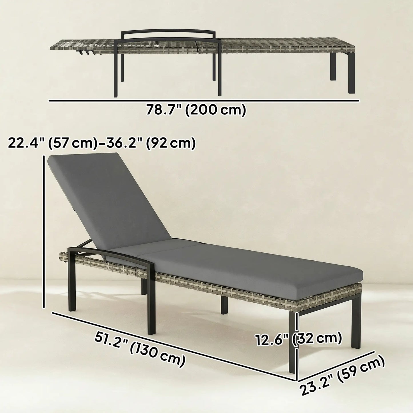 Outdoor Chaise Lounge Chairs, Set of 2 Wicker Patio Chairs, 5-Level Adjustable Backrest Wicker Chaise Loungers at Gallery Canada