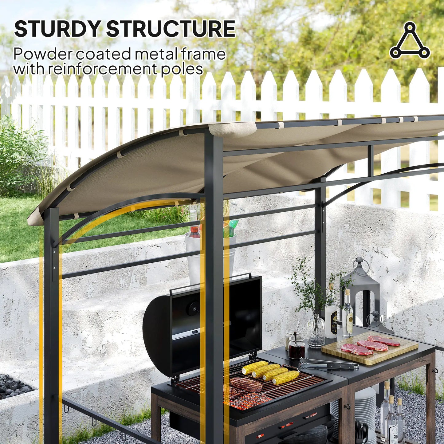 7' x 5' BBQ Grill Gazebo Tent, Steel Frame, Hooks, Khaki BBQ Grill Gazebos at Gallery Canada