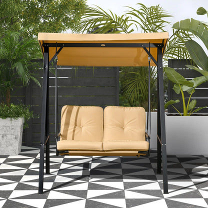 2-Seater Outdoor Porch Swing, Adjustable Canopy, Beige Patio Swings with Stand at Gallery Canada