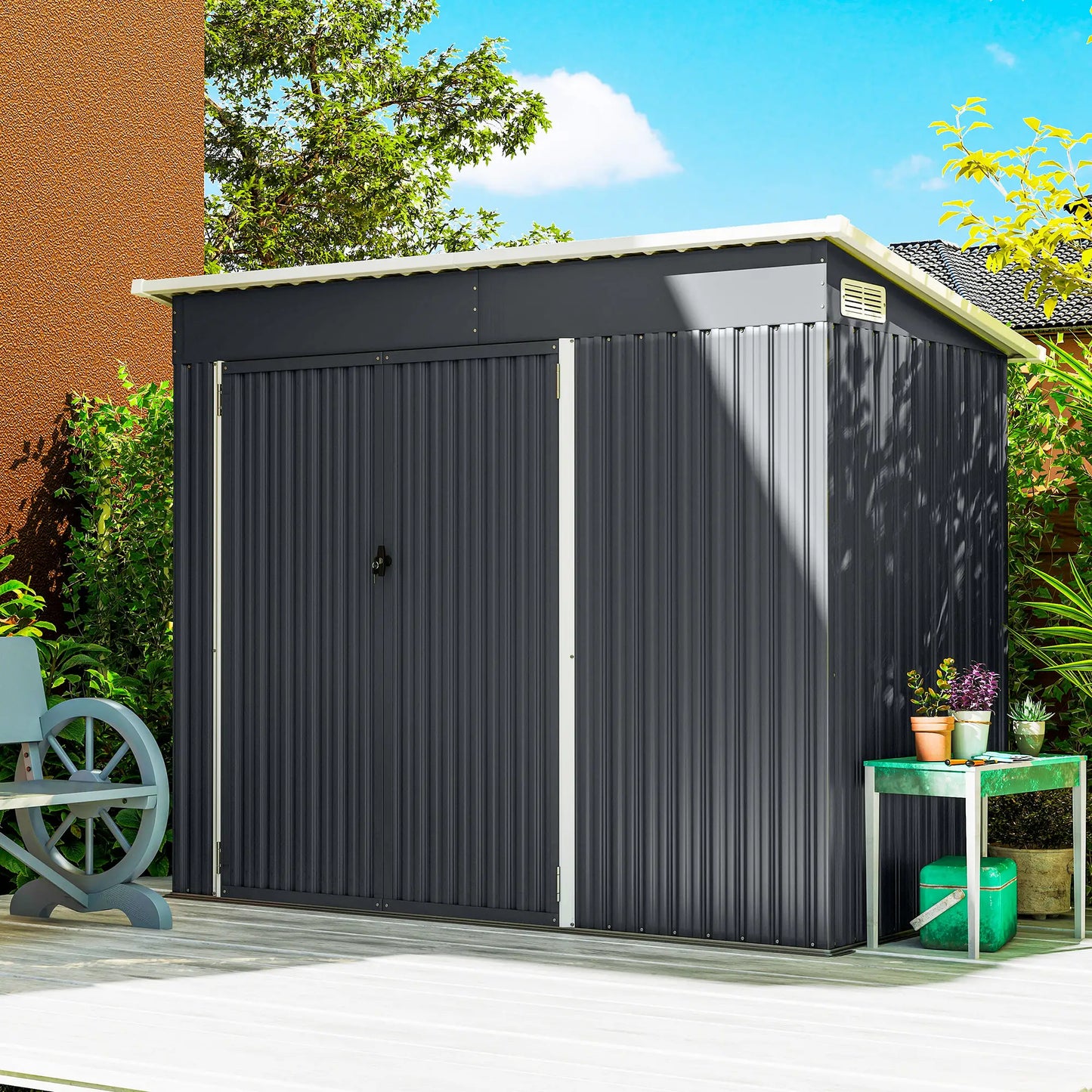 7.5' x 4.3' Outdoor Storage Shed, Waterproof Metal Garden Shed, Dark Grey Sheds at Gallery Canada