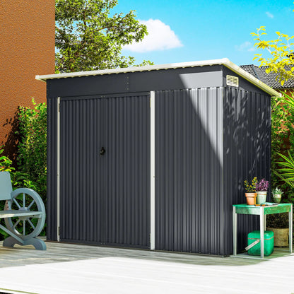 7.5' x 4.3' Outdoor Storage Shed, Waterproof Metal Garden Shed, Dark Grey Sheds at Gallery Canada