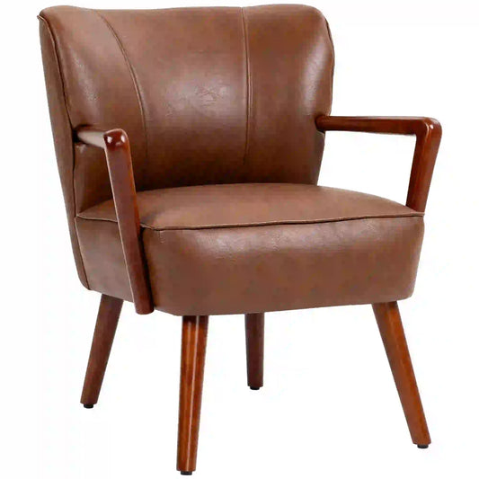 Modern Accent Chair, Faux Leather Upholstered, Wood Legs, Brown Accent Chairs Brown at Gallery Canada