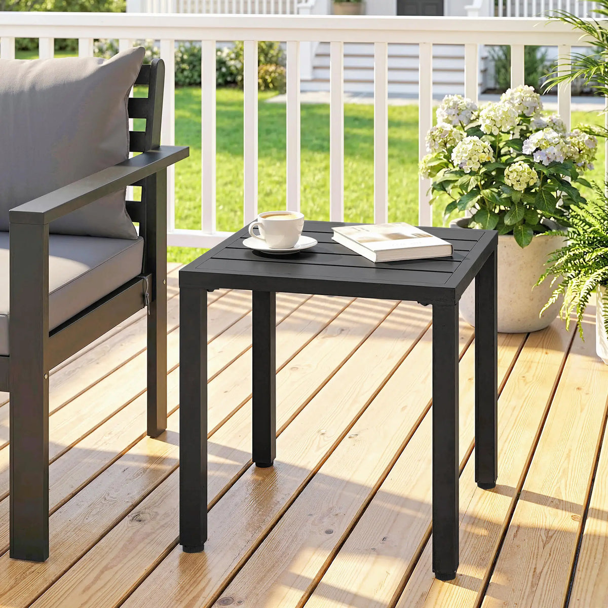 Metal Outdoor Side Table, 45.5 cm Square, Patio Garden Poolside, Black Patio Side Tables at Gallery Canada