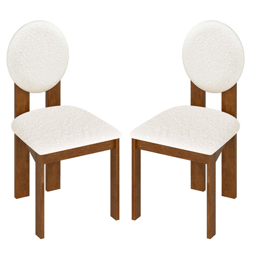 Sherpa Dining Chairs Set of 2 with Rubber Wood Legs for Living Room Restaurant, White