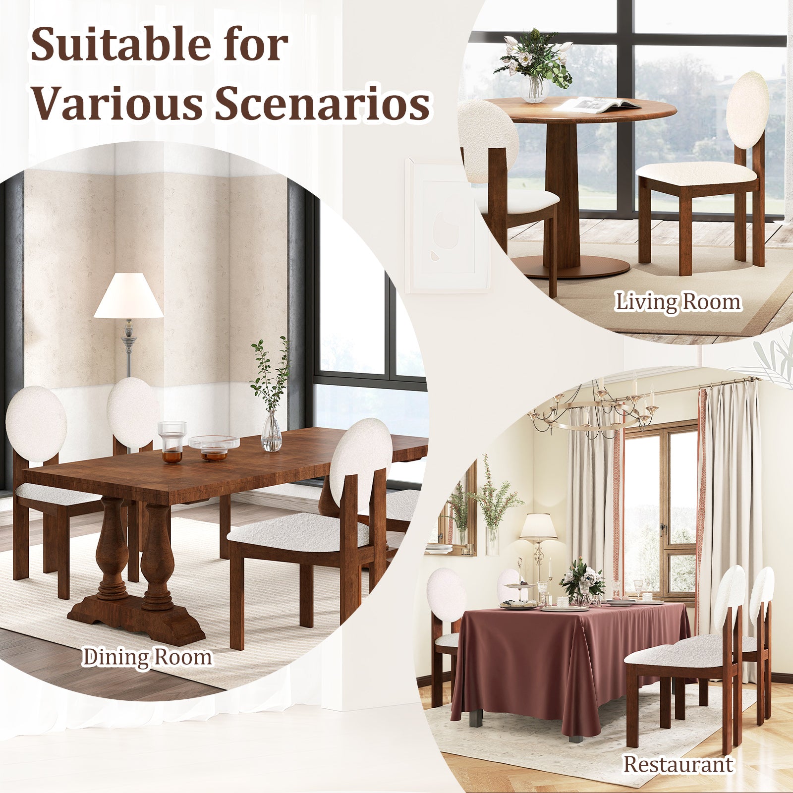 Sherpa Dining Chairs Set of 2 with Rubber Wood Legs for Living Room Restaurant, White Dining Chairs at Gallery Canada