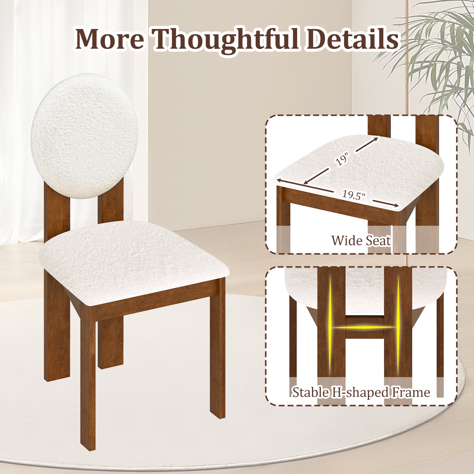 Sherpa Dining Chairs Set of 2 with Rubber Wood Legs for Living Room Restaurant, White Dining Chairs at Gallery Canada