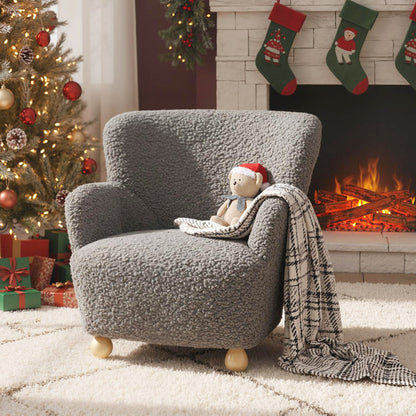 Sherpa Kids Sofa Comfy Toddler Armchair with Solid Rubber Wood Legs, Silver Kids Chairs & Seating at Gallery Canada