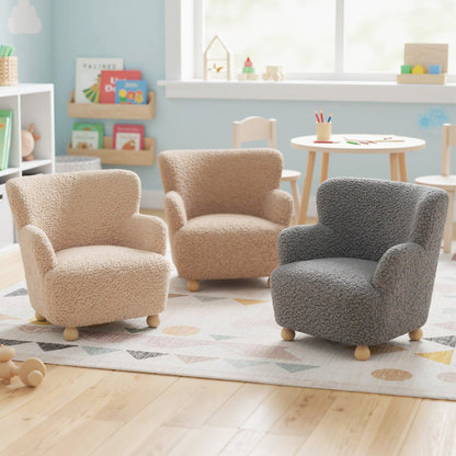 Sherpa Kids Sofa Comfy Toddler Armchair with Solid Rubber Wood Legs, Silver Kids Chairs & Seating at Gallery Canada