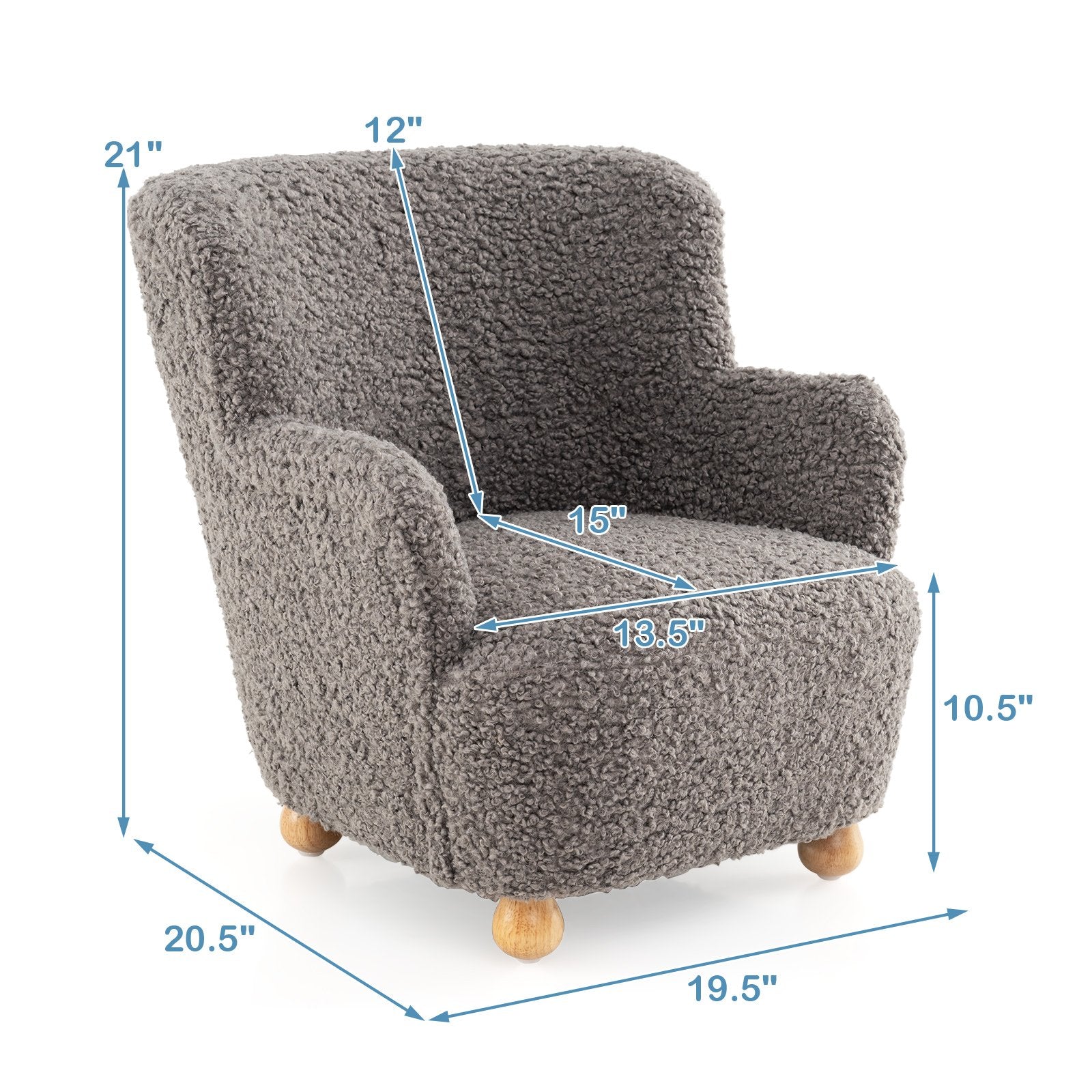 Sherpa Kids Sofa Comfy Toddler Armchair with Solid Rubber Wood Legs, Silver Kids Chairs & Seating at Gallery Canada
