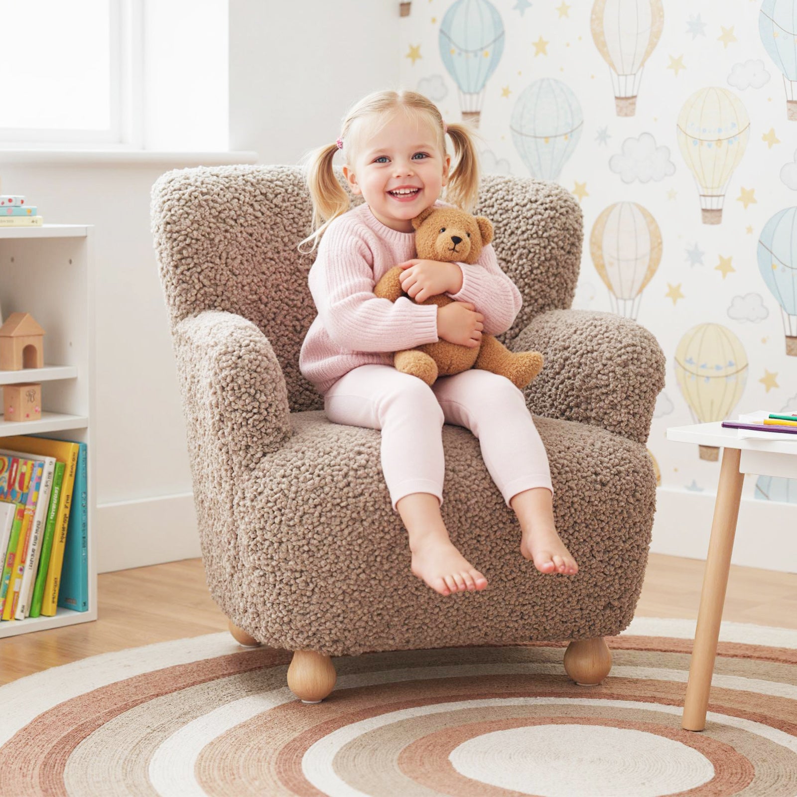 Sherpa Kids Sofa Comfy Toddler Armchair with Solid Rubber Wood Legs, Brown Kids Chairs & Seating at Gallery Canada