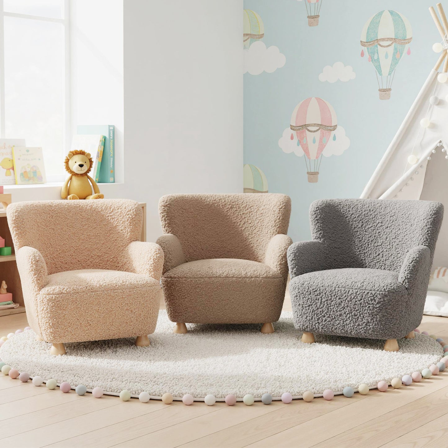 Sherpa Kids Sofa Comfy Toddler Armchair with Solid Rubber Wood Legs, Brown Kids Chairs & Seating at Gallery Canada