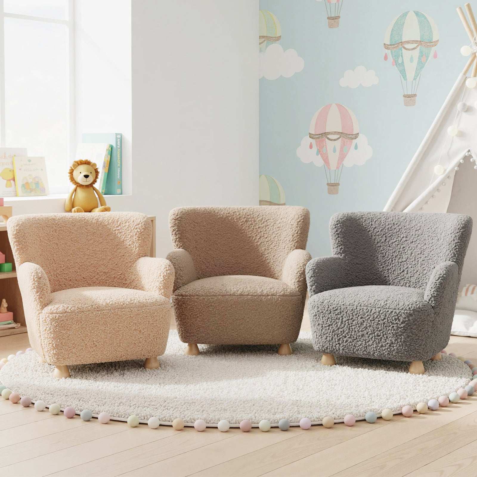 Sherpa Kids Sofa Comfy Toddler Armchair with Solid Rubber Wood Legs, Brown Kids Chairs & Seating at Gallery Canada