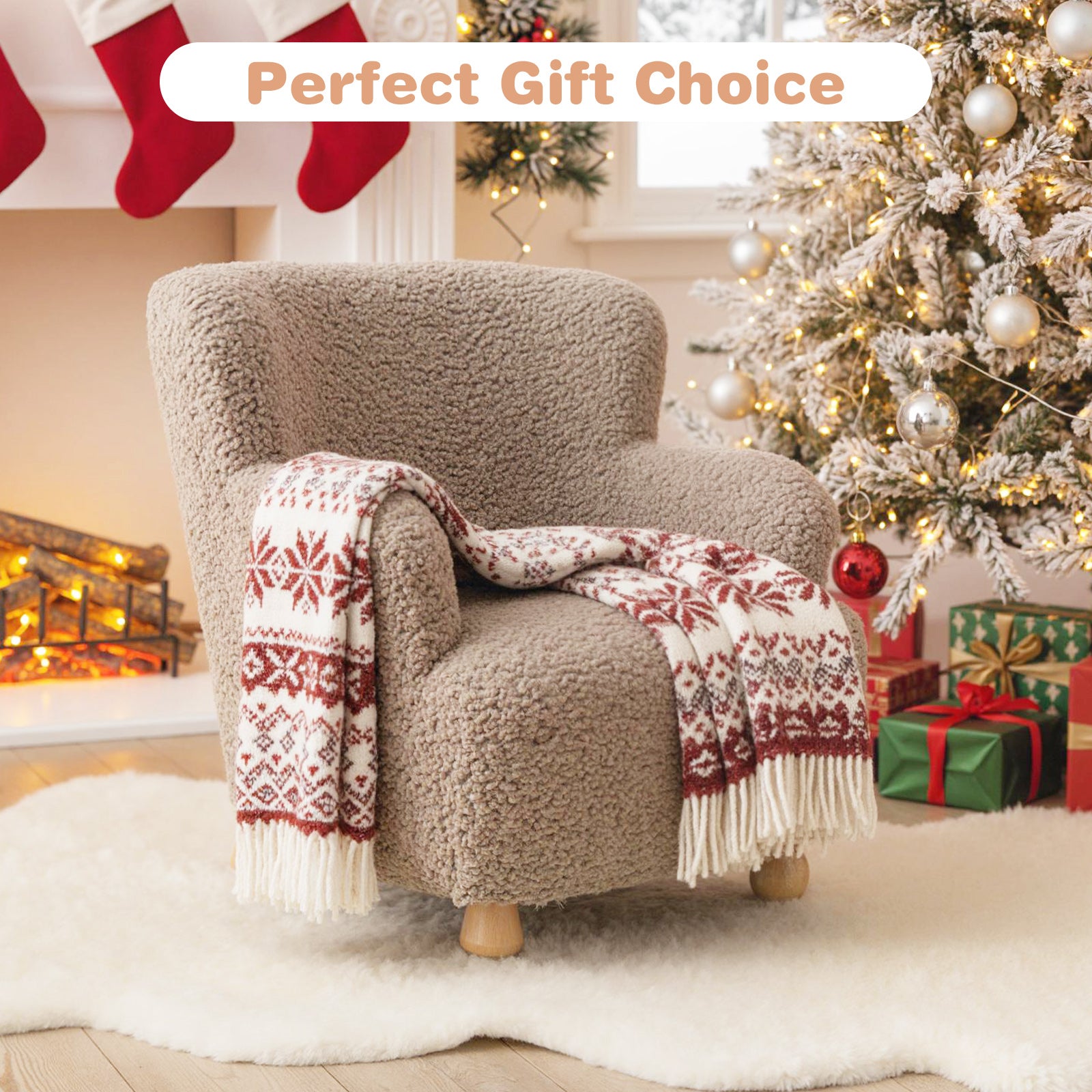 Sherpa Kids Sofa Comfy Toddler Armchair with Solid Rubber Wood Legs, Brown Kids Chairs & Seating at Gallery Canada