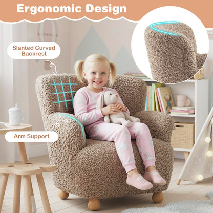 Sherpa Kids Sofa Comfy Toddler Armchair with Solid Rubber Wood Legs, Brown Kids Chairs & Seating at Gallery Canada