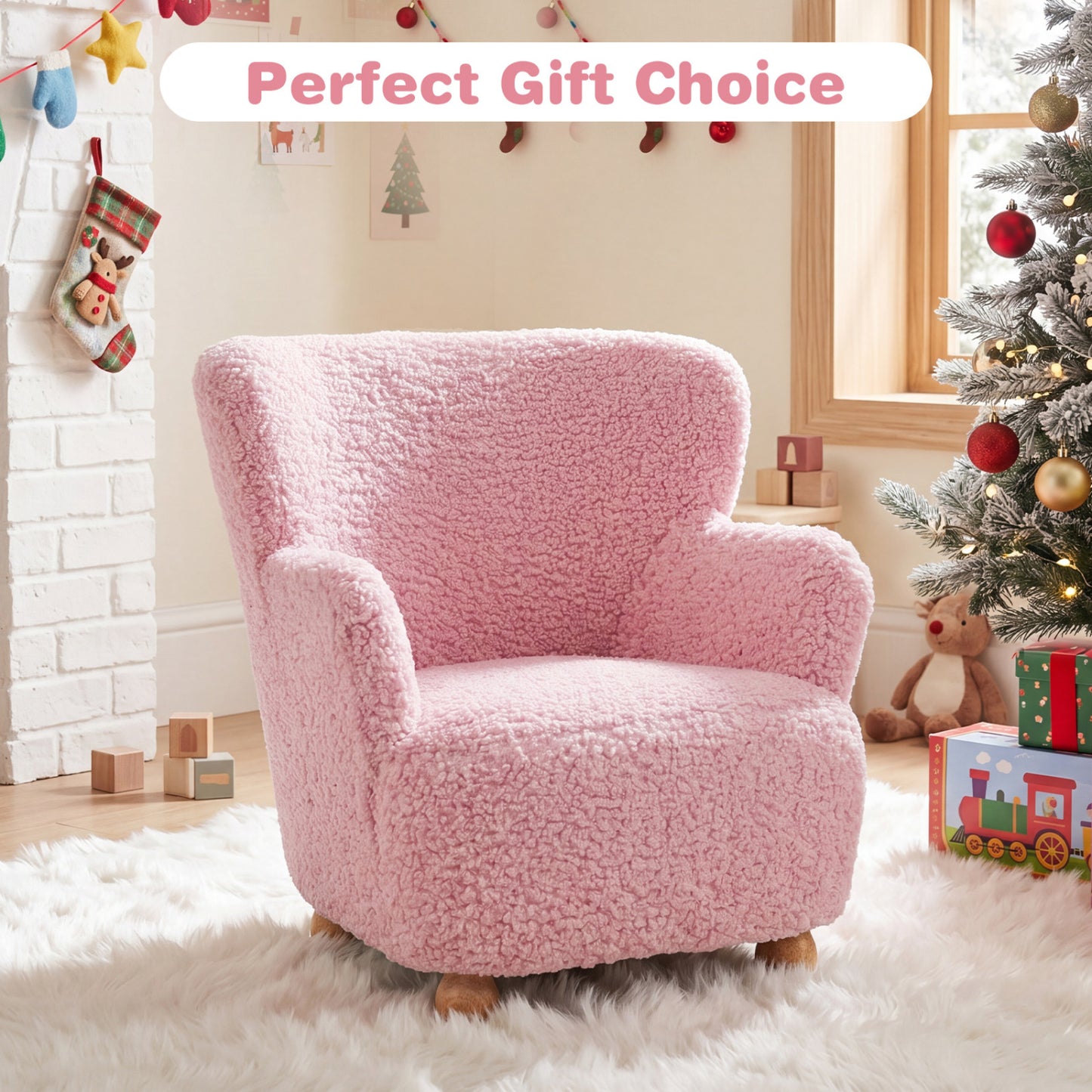 Sherpa Kids Sofa, Comfy Toddler Armchair, Light Pink