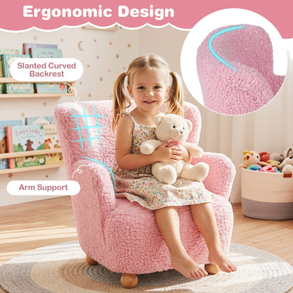 Sherpa Kids Sofa, Comfy Toddler Armchair, Light Pink