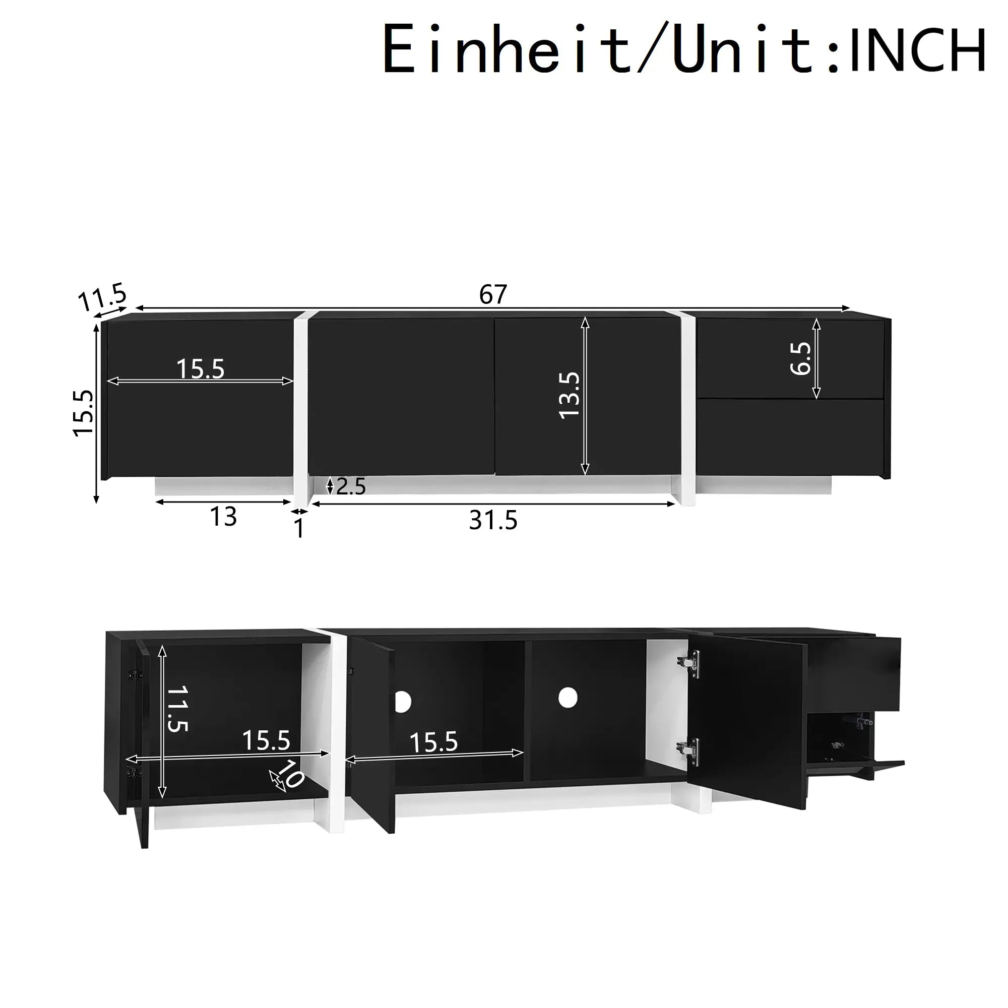TV Cabinet, High Gloss Finish, LED Light, 67