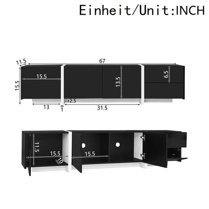 TV Cabinet, High Gloss Finish, LED Light, 67" L x 11.5" W x 11.5" H, Black TV Stands at Gallery Canada