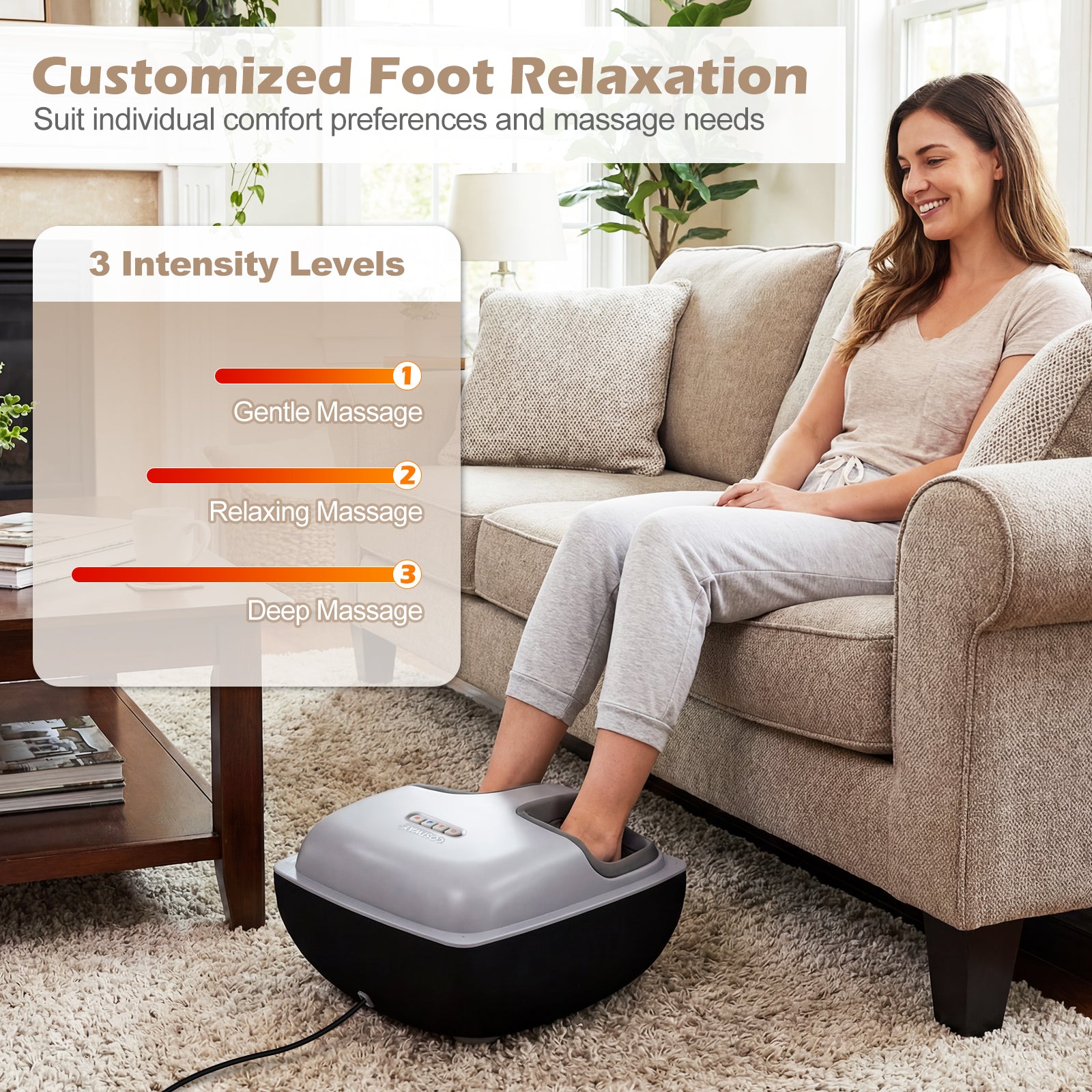 Shiatsu Foot Massager with 3-Level Deep Kneading and Air Compression, Black Foot Massager at Gallery Canada