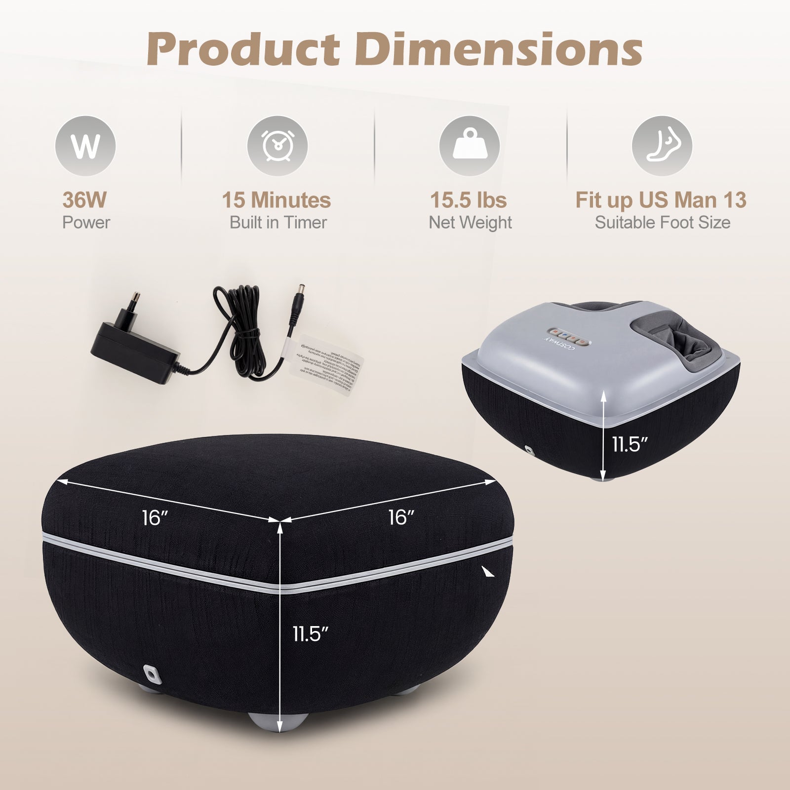 Shiatsu Foot Massager with 3-Level Deep Kneading and Air Compression, Black Foot Massager at Gallery Canada