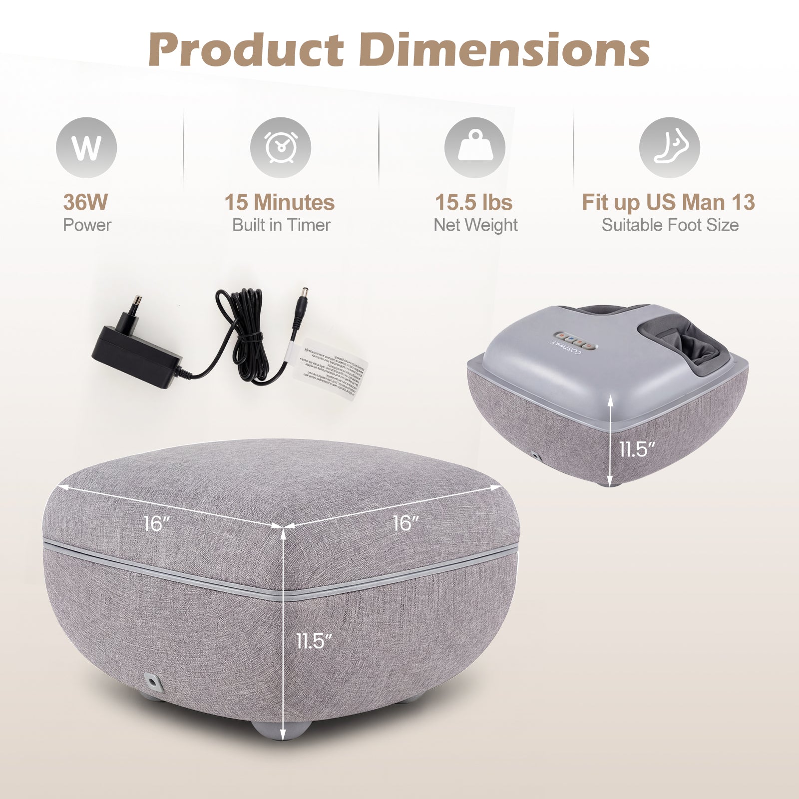 Shiatsu Foot Massager with 3-Level Deep Kneading and Air Compression, Gray Foot Massager at Gallery Canada