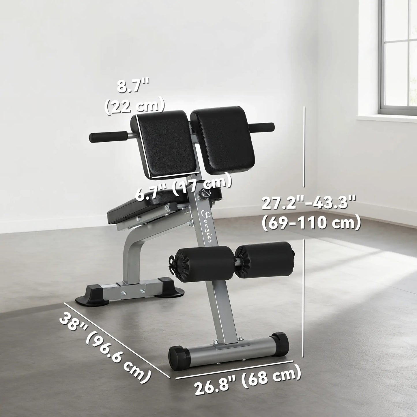 Hyperextension Bench, Height Adjustable, 38" x 26.8" x 27.2-43.3", Silver Tone Strength Training Equipment at Gallery Canada