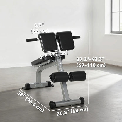 Hyperextension Bench, Height Adjustable, 38" x 26.8" x 27.2-43.3", Silver Tone Strength Training Equipment at Gallery Canada