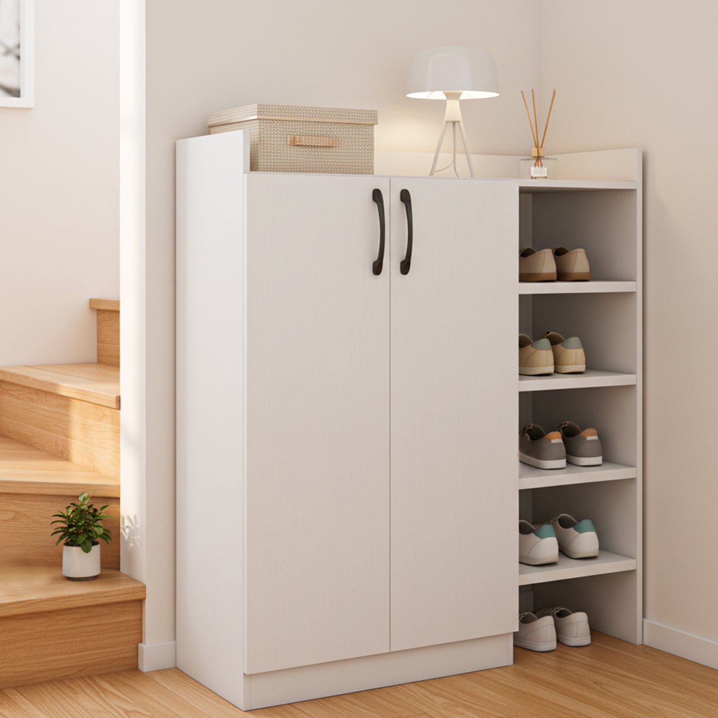 Shoe Cabinet with 2 Doors Shoe Storage Organizer with 2 Adjustable Inner Shelves, White Shoe Racks & Storage Benches at Gallery Canada