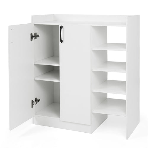 Shoe Cabinet with 2 Doors Shoe Storage Organizer with 2 Adjustable Inner Shelves, White