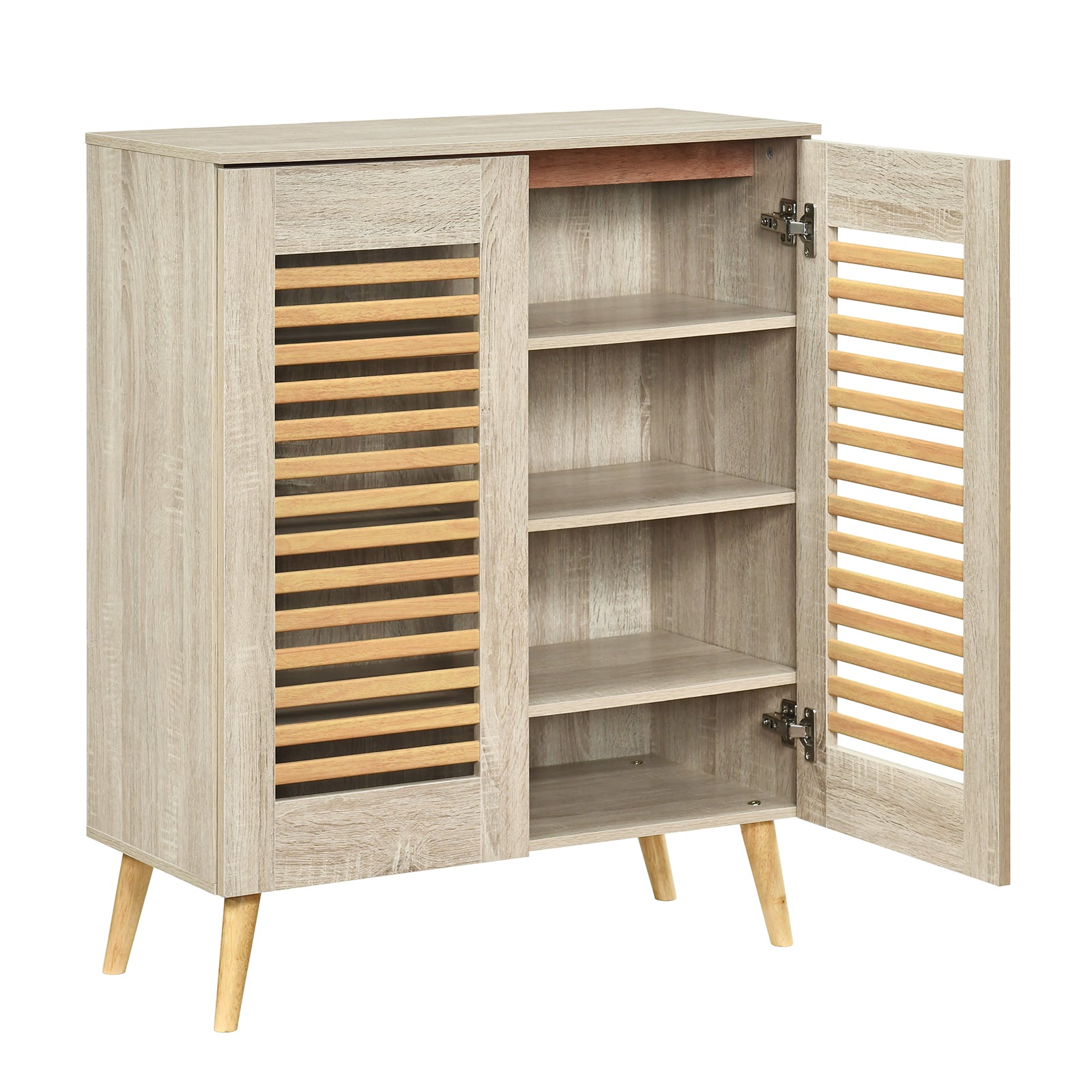 Shoe Cabinet with Louvered Doors and Removable Shelves, Natural Shoe Racks & Storage Benches Natural at Gallery Canada